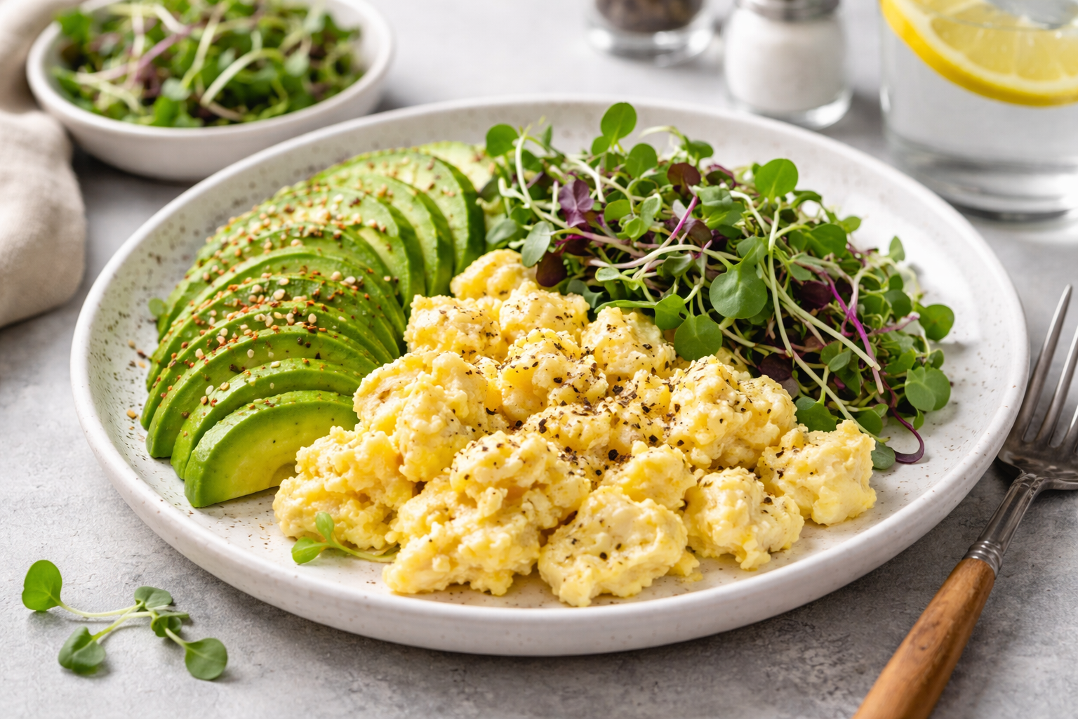 Яєчний сніданок з авокадо і мікрозеленню