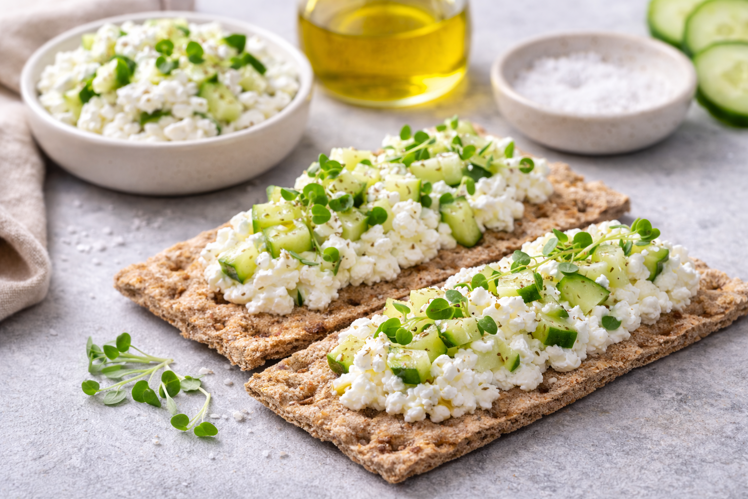 Сніданок із кисломолочним сиром і хлібцями – легкий білковий варіант