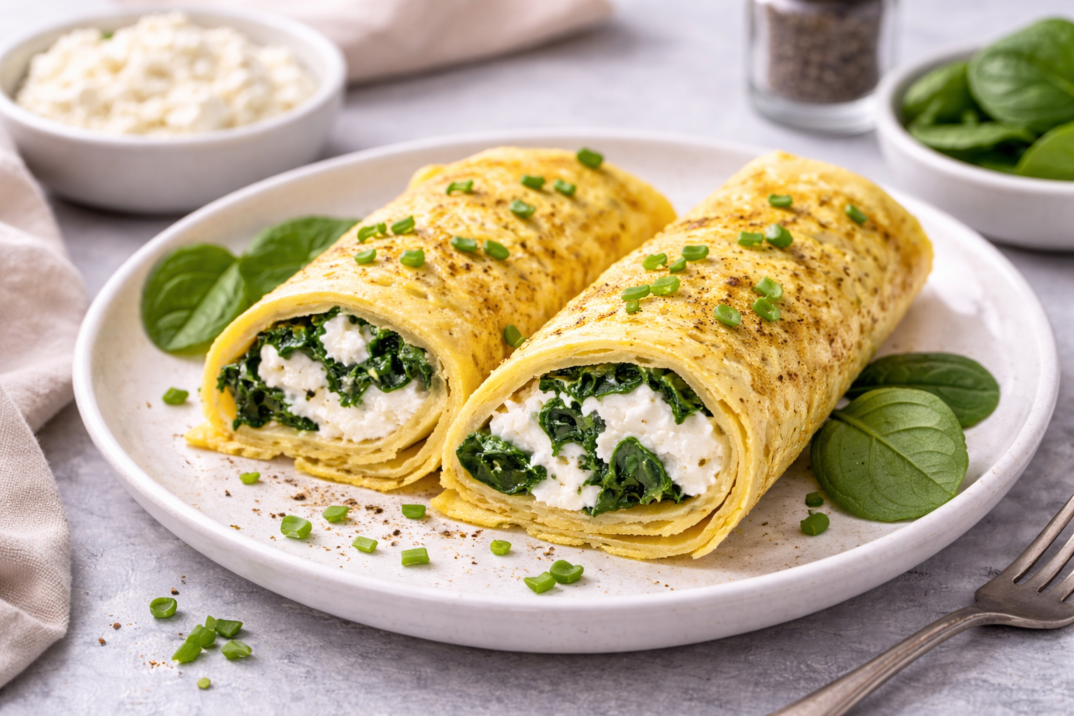 Омлет-рол із рикотою – ідея білкового сніданку на вихідні