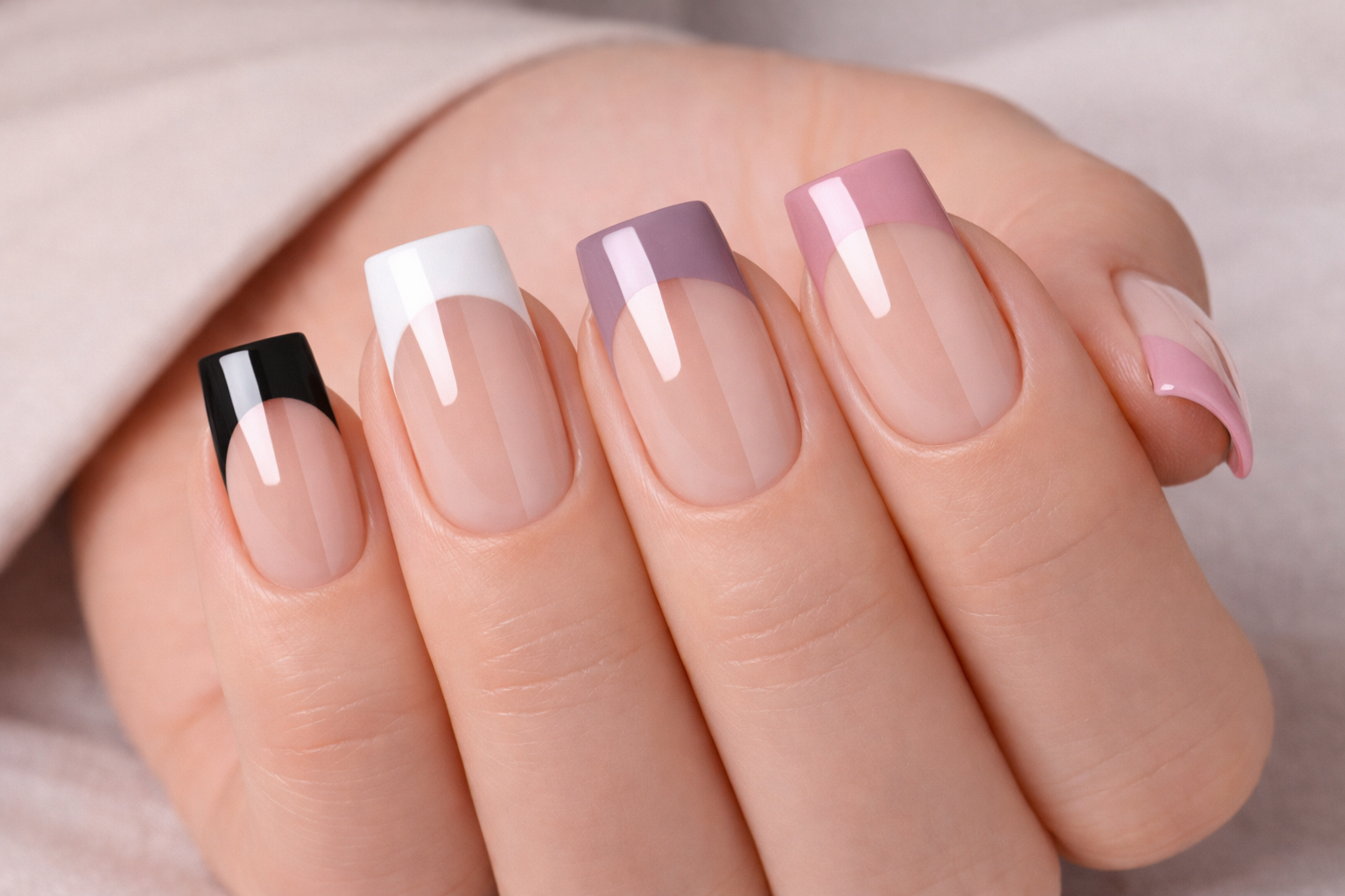 Манікюр negative space на квадратних нігтях – прозора смуга по центру