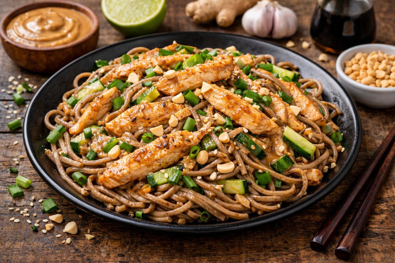 Локшина з куркою та арахісовим соусом