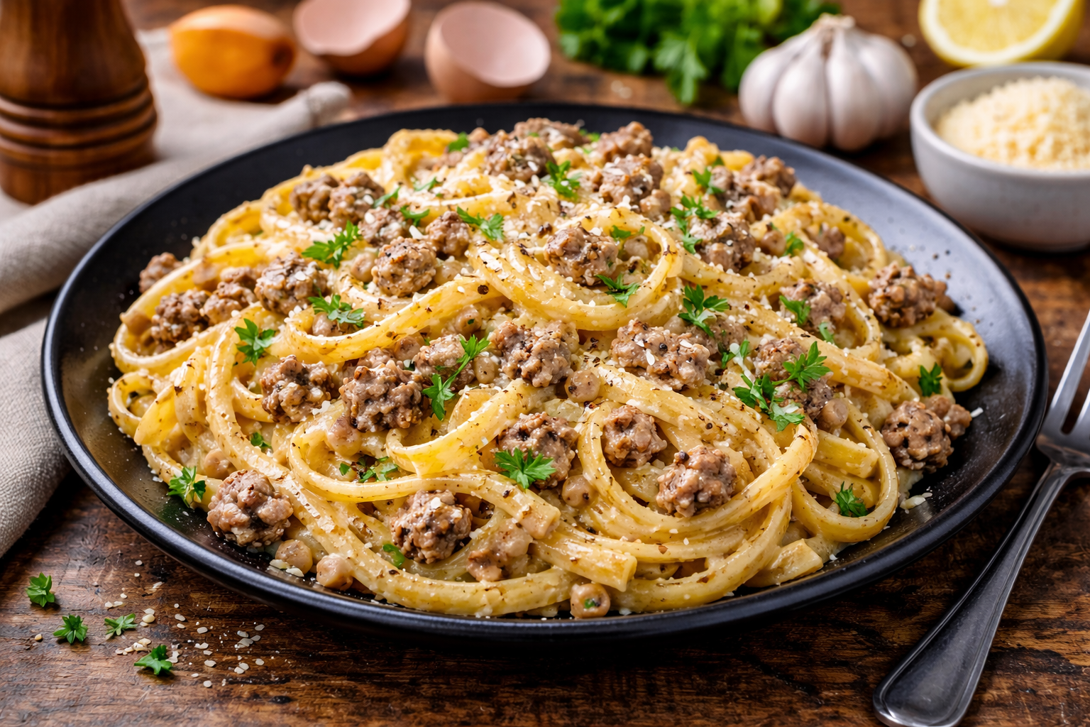 Карбонара з білкової пасти