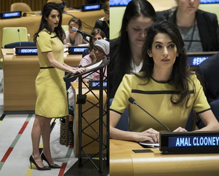 Образ дня: Беременная Амаль Клуни в наряде Bottega Veneta в штаб-квартире ООН