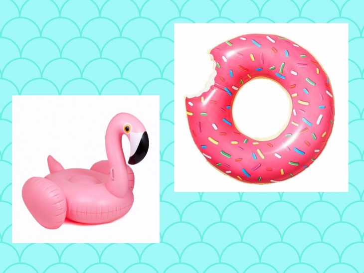 Надувной пончик и надувной фламинго