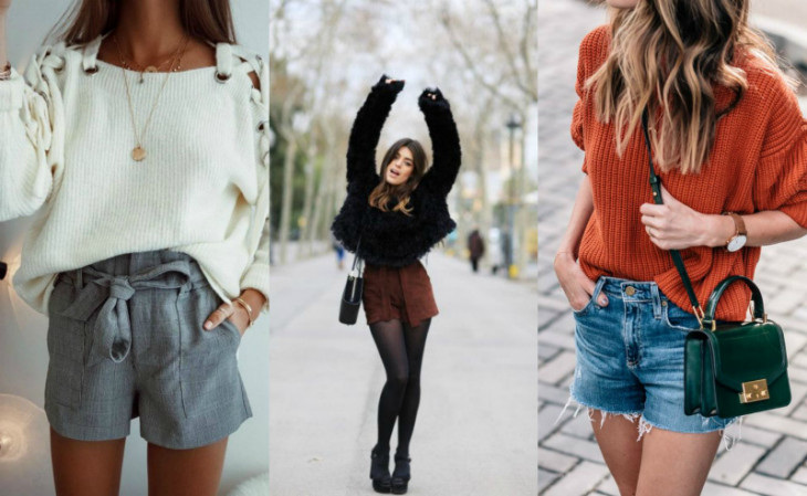 С чем носить кожаные шорты ранней весной и осенью: 5 теплых модных образов