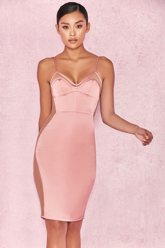 платье бандажное розовое